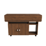 Multi-Functional Folding Table with Storage Shelves and Wheels, 47 Inch Foldable Dining Table for Small Spaces, Compact Desk for Kitchen, Dorm, Office (Walnut) - Image 8