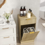 10-Gallon Woodgrain Tilt-Out Trash Can Cabinet with Wave-Textured Drawer & Pull-Out Bin - Multipurpose Kitchen/Bath Organizer in Oak Finish - Image 12
