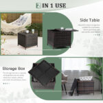 Outdoor PE Wicker Side Table with Storage, Patio Rattan End Table Square Container for Furniture Covers, Toys and Gardening Tools, Brown - Image 27