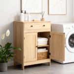 Natural wood color, particleboard with melamine veneer, 60*30*80cm, double doors, single drawer, bathroom vanity - Image 16