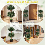 Set of 2 36" Artificial Boxwood Topiary Trees with Flowers, Indoor Outdoor Faux Plants - Image 7