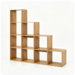 Natural Stepped 10-Cube Open Bookshelf 4-Tier Engineered Wood Storage Display Rack with Anti-Tipping Kits, Freestanding Book Organizer for Living Room Bedroom Hallway Office - Image 3