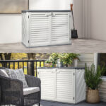 Outdoor Storage Shed, 34 Cu Ft Horizontal Outdoor Storage Cabinet, Lockable Outdoor Storage Box for Garbage Cans, Lawn Mower and Tools, Grey & White - Image 12