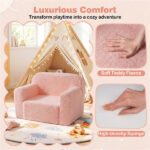 No-Assembly Kids Sofa, Soft Teddy Fleece Foam Couch with Carry Handle & Removable Washable Cover (Pink) - Image 9