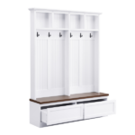 Farmhouse 4-in-1 Hall Tree with Wood Grain Bench, Mudroom Versatile Coat Rack with 2 Large Drawer, Entrance Organizer for Hallway, Living Room, White, 55.9"W - Image 4