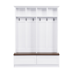 Farmhouse 4-in-1 Hall Tree with Wood Grain Bench, Mudroom Versatile Coat Rack with 2 Large Drawer, Entrance Organizer for Hallway, Living Room, White, 55.9"W - Image 5