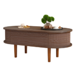 Fluted Lift Top Coffee Table with Hidden Compartment, Wooden Center Table, Modern Oval Lift Tabletop for Home Living Room Office, Walnut Color - Image 3