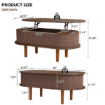 Fluted Lift Top Coffee Table with Hidden Compartment, Wooden Center Table, Modern Oval Lift Tabletop for Home Living Room Office, Walnut Color - Image 4