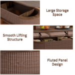 Fluted Lift Top Coffee Table with Hidden Compartment, Wooden Center Table, Modern Oval Lift Tabletop for Home Living Room Office, Walnut Color - Image 6