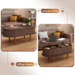Fluted Lift Top Coffee Table with Hidden Compartment, Wooden Center Table, Modern Oval Lift Tabletop for Home Living Room Office, Walnut Color - Image 7
