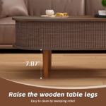 Fluted Lift Top Coffee Table with Hidden Compartment, Wooden Center Table, Modern Oval Lift Tabletop for Home Living Room Office, Walnut Color - Image 8
