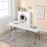 6 Foot Folding Table,Fold-in-Half Plastic Table,Indoor Outdoor Picnic Party Dining Camp Tables,White(Shipment from Walmart) - Image 4