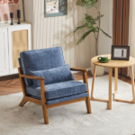 Mid-Century Oak Accent Chair - Deep Navy Blue Chenille Upholstered Single Lounge Chair, Sturdy Wood Frame Indoor Armchair (330LBS Weight Capacity) - Image 12