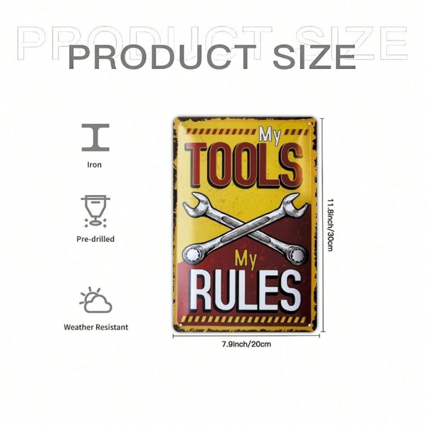 CIFbuy Funny My Tools My Rules Vintage Metal Sign, Retro Classic Wall Art Decor, Plaque For Home Garage Bar Work Rules VintikTok, Rules VintikTok, Self-Clckup Logioporkx12 Inch