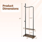 Industrial Rolling Clothing Rack with 2 Wooden Shelves & Hooks, Freestanding Garment Rack for Bedroom Entryway - Image 4
