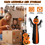10ft Inflatable Halloween Decor with Rotatable Head Pumpkin Ghost in Cape, 6 Built-in LED Lights, Black & Orange, 12V 2000mA US Power Adapter - Image 8