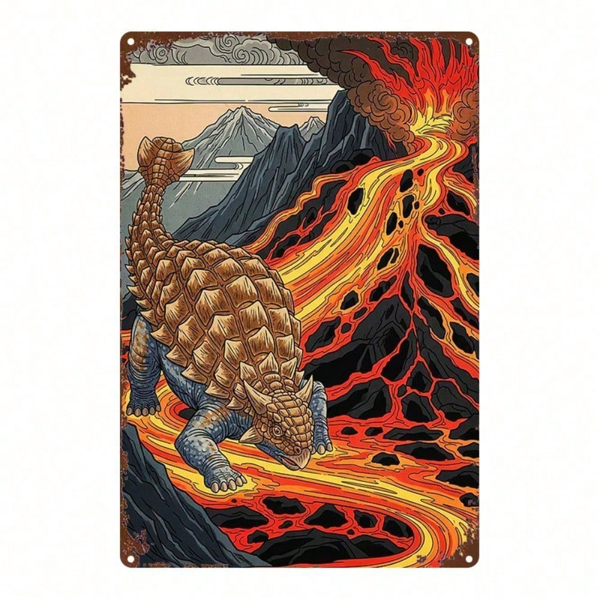 23a6960c-f060-4a66-b332-a646313151dc.png CIFbuy Vintage Ankylosaurus Metal Sign, Rustic Iron Wall Art With Volcanic Landscape, 8x12 Inch Dinosaur Decor For Home Bar Garage Cafe TikTok, TikTok, scape Self-pickup Logiopics - Image 1