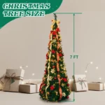 7 FT Fully Decorated Pre-lit Christmas Tree, Pop Up Artificial Xmas Tree with 200 Warm Lights Remote Control and Red & Golden Ornaments for Home Office Store Holiday Deco - Image 5