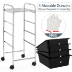 4 Drawers Metal Frame Storage Cart Rolling Bin Trolley, Black - Image 2