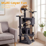 52" Tall Cat Tree Tower with Perches & Condos, Multi-Cat Playground with Scratching Posts (Dark Gray) - Image 6