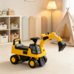 Yellow Toddler Excavator Toy – Anti-Tip Design, Manual Shovel, Horn, Hidden Storage - Image 4