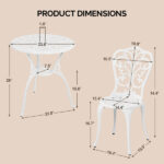 3 PCS Outdoor Bistro Set, All-Weather Cast Aluminum Butterfly Bistro Table and Chairs Set of 2, Patio Bistro Set for Backyard, Garden, Balcony White - Image 2