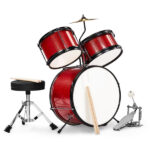 14"x10" 3-Pieces Junior Kids Drum Set Kit Pedal Drum Stick Wrench Drum Stool Red - Image 9