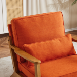 Mid-Century Modern Accent Chair with Wooden Frame - Oak Armrest, Linen-Cotton Burnt Orange Upholstery, Single Seater Lounge Chair for Living Room (Weight Capacity 330LBS) - Image 19