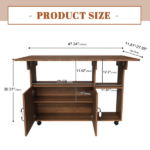 Multi-Functional Folding Table with Storage Shelves and Wheels, 47 Inch Foldable Dining Table for Small Spaces, Compact Desk for Kitchen, Dorm, Office (Walnut) - Image 3