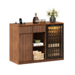 51.2" Modern Fluted Bar Cabinet with Fridge Compartment(Fridge Not Included, Adjustable Shelves & Built-in Power Outlets, Multipurpose Wine Storage Cabinet for Living & Dining Room, Walnut - Image 8