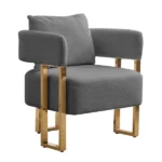 TS Modern decorative chair, living room side chair with gold metal legs, no wheels, suitable for dressing area, reception room, office,Teddy fleece upholstered metal foot sofas 2PCS Grey - Image 3