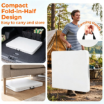 White 71 Inch Portable Foldable Camping Table, HDPE Waterproof Easy Clean Plastic Outdoor Table with Lockable Metal Legs, Half Fold Design Compact Storage Utility Table for Picnic Wedding Backyard Event - Image 4