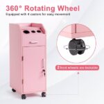 Hair Salon Storage Cart with Wheels & 3 Hair Dryer Holders & 4 Drawers & Lock & 2 Keys, Hairdressing Tools Station Mobile Makeup Case pink - Image 6