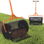 24" Lawn Topdressing Spreader with 0.75"×0.5" Mesh, Compost Spreader for Soil Sand Fertilizer Orange
