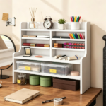 6-Tier Wooden Desktop Organizer, Adjustable Removable Shelves Craft Storage Rack with Anti-Fall Baffles for Pens Washi Tapes Stickers - Image 2
