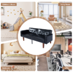 Modern PU Leather Futon Sofa with Tufted Backrest, Adjustable Reclining Couch with Wood & Metal Legs, Mid-Century Style Sofa for Living Room - Image 9