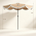 10 ft Boho Patio Umbrella with Tassel Fringe, 30° Tilt Outdoor Market Umbrella with Crank & Vent, Metal Frame Sun Shade for Backyard Pool Garden - Image 9