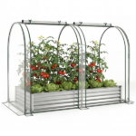 3-in-1 Raised Garden Bed with Greenhouse Cover 130 Gal Galvanized Metal Planter Box - Silver - Image 2