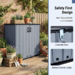 23.5 Cu.ft Outdoor Storage Shed with Lockable Door, PP HDPE Horizontal Garden Tool Cabinet - Gray - Image 12