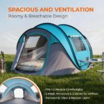 4 Person Pop Up Tent for Camping, Waterproof Instant Family Tent with Front Awning, Automatic Tent Throw Pop Up Instant Flip Pop Tent for Camping, Blue - Image 10