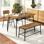 Brown+Black 4-Piece Dining Table Set with Bench & 2 Chairs, Space-Saving Tuck-under Design - Image 3
