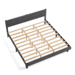 Dark Gray King Size Tufted Platform Bed Frame - Linen-Like Upholstery with Horizontal Stripe Headboard, Soft Padded Design - Image 6