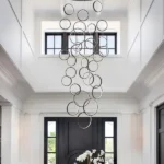 30 Ring High Ceiling Chandelier Foyer, Black Modern LED Large Staircase Long Chandeliers Light Fixture with Remote for Entryway Living Room - Image 5
