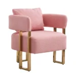 TS Modern decorative chair, living room side chair with gold metal legs, no wheels, suitable for dressing area, reception room, office,Teddy fleece upholstered metal foot sofas 2PCS Pink - Image 4