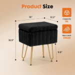 Square Ottoman with Table Top, Comfortable Footrest With Storage, Vanity Stool Suitable for Living Room Bedroom, Black - Image 2