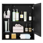 2 in 1 Mirrored Bathroom Wall Cabinet, Space-Saving Medicine Cabinet with Hidden Storage & Shelves - Black - Image 6