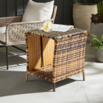 [Replace old code: 21936583] Glass Surface Yellow Gradient Iron Frame Rattan Side Table - Image 11