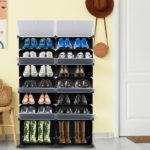7-Tier Portable 28 Pair Shoe Rack Organizer 14 Grids Tower Shelf Storage Cabinet Stand Expandable for Heels, Boots, Slippers, Black - Image 14