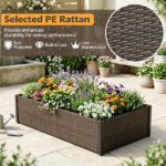 46" Outdoor Woven Raised Planter Box, Weather Resistant Rattan Garden Container with Adjustable Feet for Balcony Porch Flower Growing - Image 7
