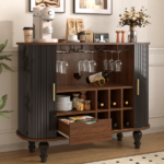 39" Fluted Liquor & Coffee Bar Cabinet with 6 Wine Racks and 3 Glass Holders, Mid-Century Modern Bar Cabinet with A Large Storage Drawer ,4 Hidden Storage Space on the Side , Black - Image 21
